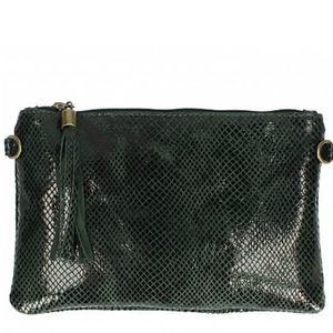 Snake Stamp Italian Leather Clutch-Green